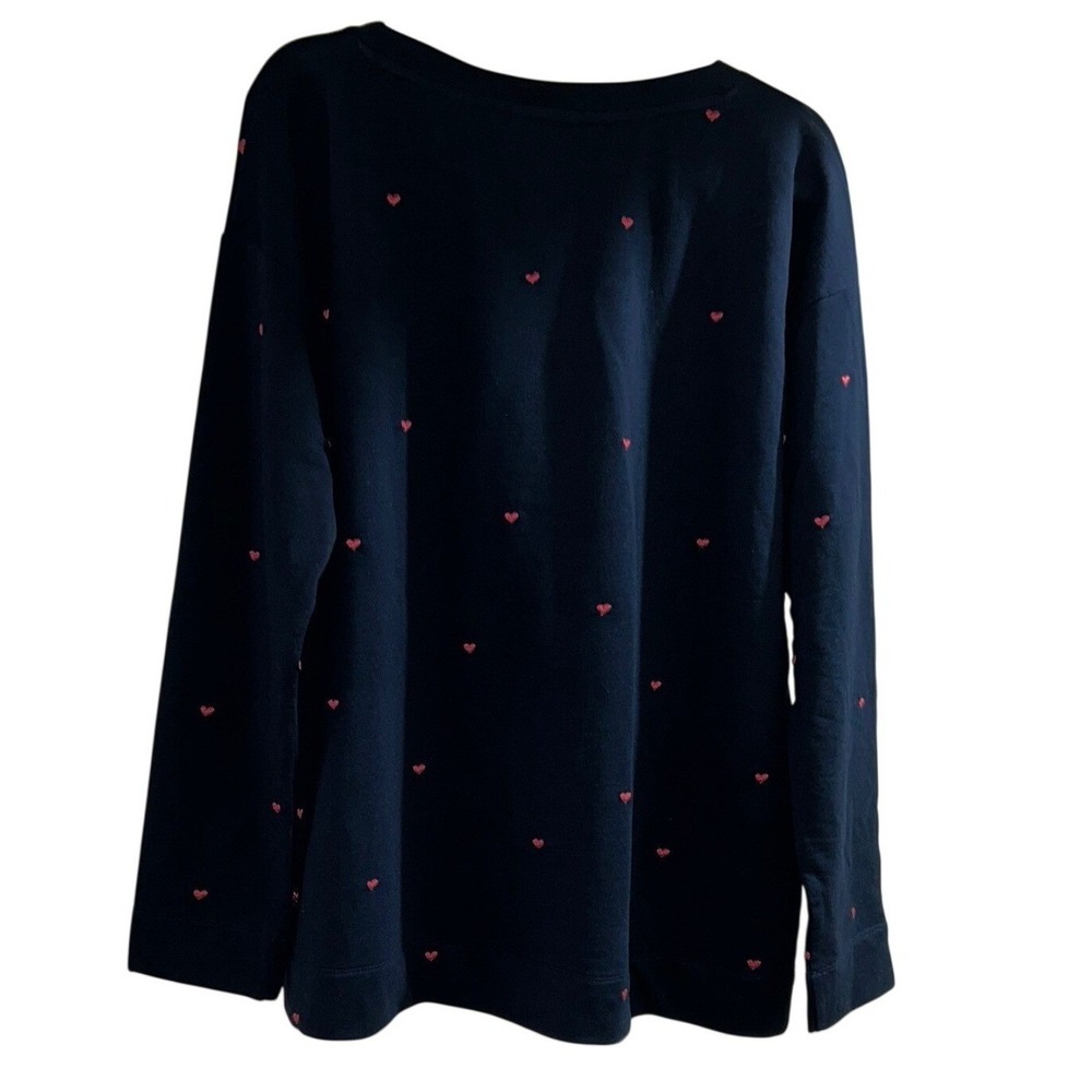 J.Jill Navy Blue Heart Embroidered Sweatshirt Womens Small Red Hearts Pullover - Picture 2 of 3